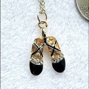Ballet Shoes Black 10k Gold Plated Necklace NWT